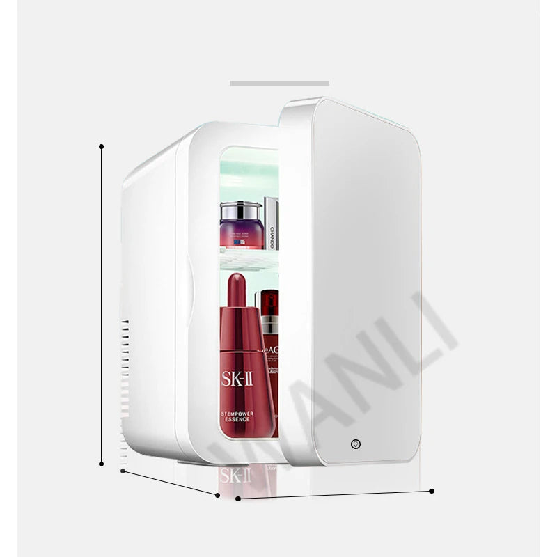 8L Mini Makeup Refrigerator Portable Cosmetic Refrigerator Led Light Glass Panel Cooler Warmer Cabinet Home Car Dual-Use 12V/220