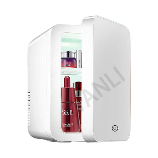 8L Mini Makeup Refrigerator Portable Cosmetic Refrigerator Led Light Glass Panel Cooler Warmer Cabinet Home Car Dual-Use 12V/220